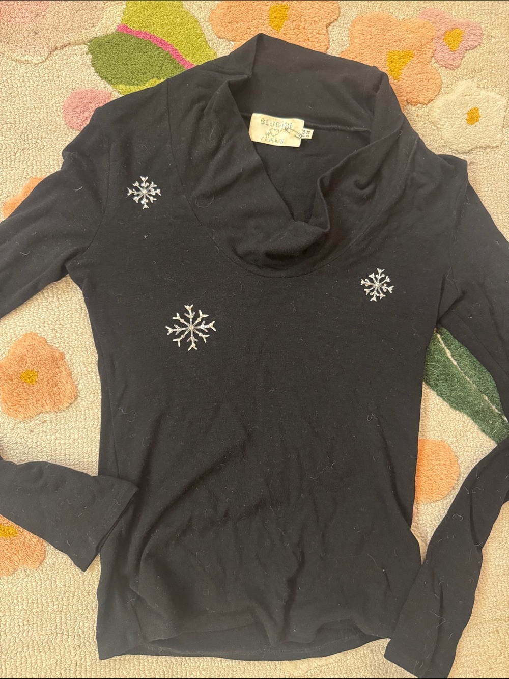 Blugirl Black Cowl-Neck Sweater with Snowflake sparkles appliqué ( rhinestones)